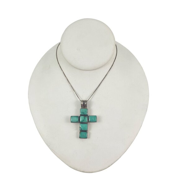 EXEX 925 Sterling Silver Claudia Agudelo Turquoise Cross Pendant Necklace Inlaid - Picture 9 of 9